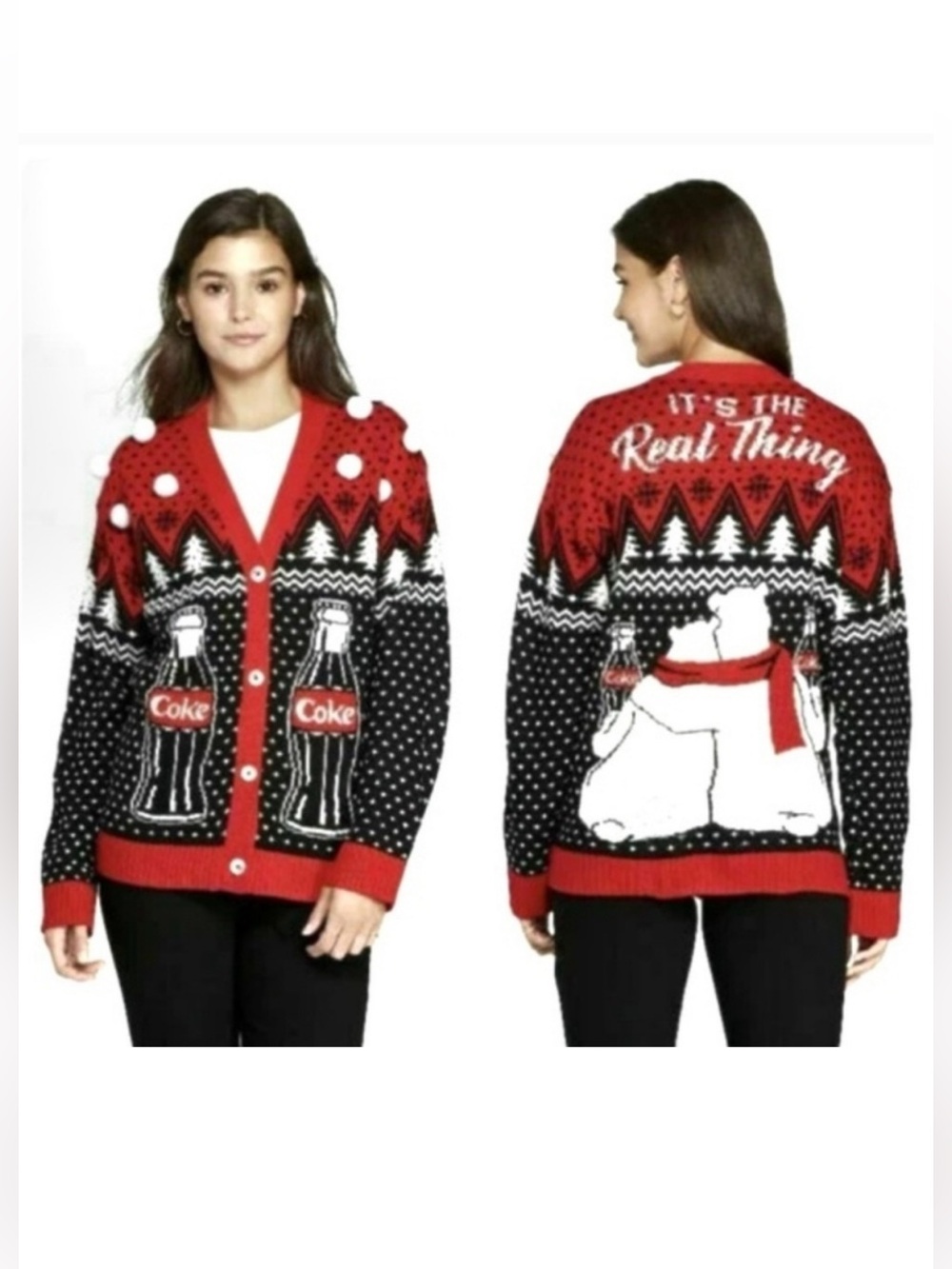 Coca Cola Christmas Button Sweater It's The Real Thing Polar Bears Small Unisex